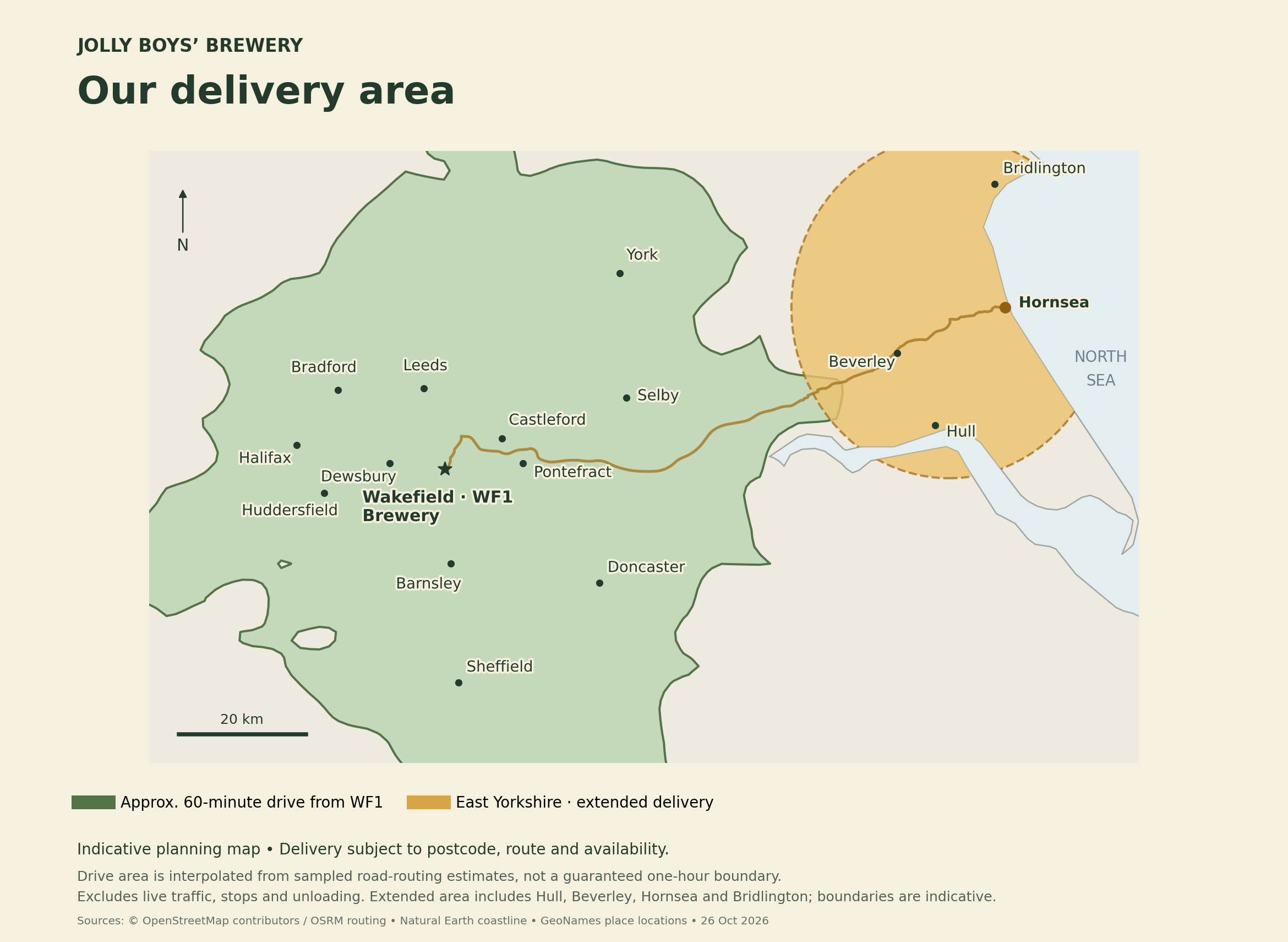Delivery area around Wakefield, with extended delivery to Hull, Beverley, Hornsea and Bridlington.